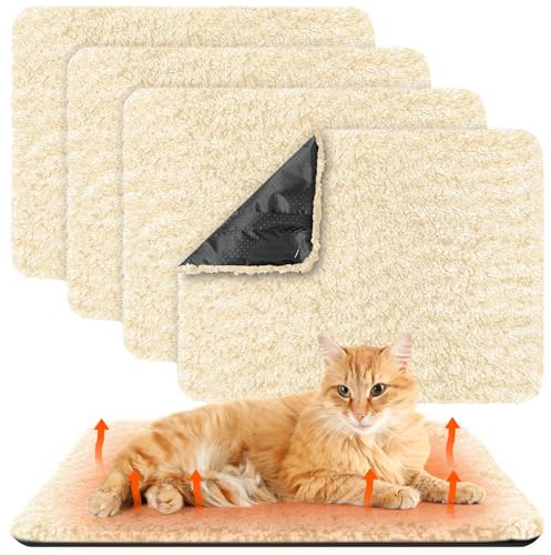 Photect 4 Selbstheizende Katzendecke Selbstheizende Decke für Haustiere Warme Selbstwärmende Waschbare Haustier Hunde Katzen Wärmedecke Abnehmbar rutschfeste Wärmematte(Beige,40 x 50 cm)