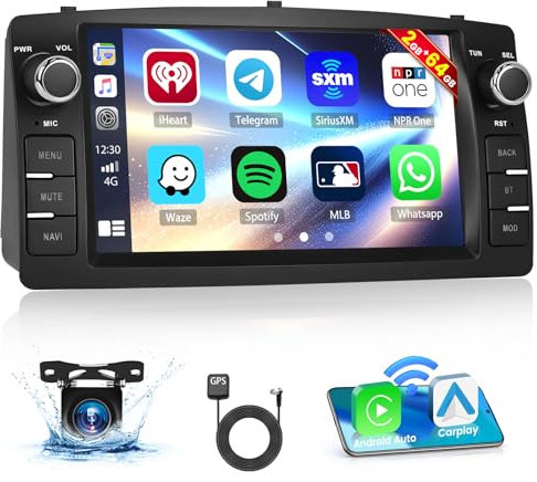 Inefala 2G+64G Android 15 Autoradio für Toyota Corolla E120 2000-2006, Car Radio 2 DIN Bluetooth Touchscreen 7 Zoll mit Wireless Carplay Android Auto GPS WiFi RDS/FM SWC Mic Rückfahrkamera