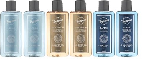 Designer Fragrances Men's 250ml Assorted Shower Gels Bundle - Each Pack Includes 2 x Lite Blu, 2 x One Billion, 2 x Savore - For Instant Freshness, Revitalizing, Hydrating, Long Lasting Smell