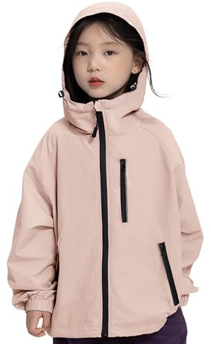 Rolanko Chaqueta Impermeable con Capucha para Niñas Chubasquero Cortavientos Ligero Chaquetas de Lluvia para Niños 7-14 Años, Rosa Coral, Talla: 160/11-12 Años