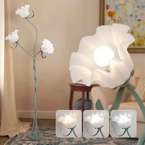 Vintage Blumen Stehlampe, 3 Farbe Temperaturen LED moderne Stehleuchten, 3 Köpfe Blumen Lampen mit flexiblem Schwanenhals, Lilie des Tals Lampe für Wohnzimmer ,Schlafzimmer (Lampe nicht enthalten)