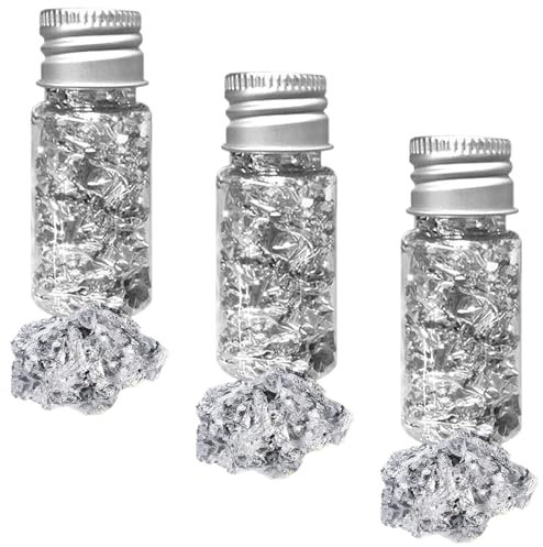 3 Flaschen Blattblätter, Blattsilber Imitation Blatt für Kunst Projekt Handwerk Dekoration, Vergoldung Handwerk, DIY Kreation (Silber)