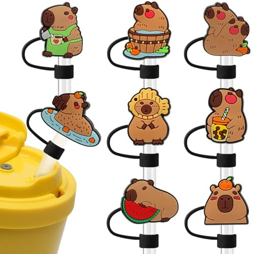 Strohhalm-Abdeckung, Silikon-Trinkhalm-Abdeckkappen für Stanley-Becher, staubdichte Strohhalm-Aufsätze, 10 mm, wiederverwendbar, lustig, Capybara-Tier-Strohabdeckung für Stanley 40/850.5 g