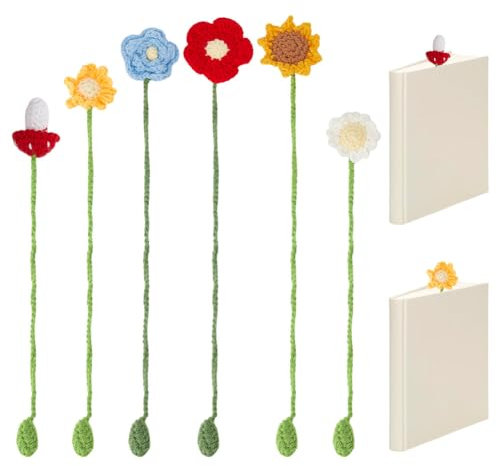 HOBBIESAY 6 Stück Gehäkelte Lesezeichen Gehäkelte Blumen Lesezeichen Süße Pflanzen Lesezeichen Gestrickte Lesezeichen Handgefertigte Blumen Lesezeichen Für Schüler Lehrer Leser Buchliebhaber