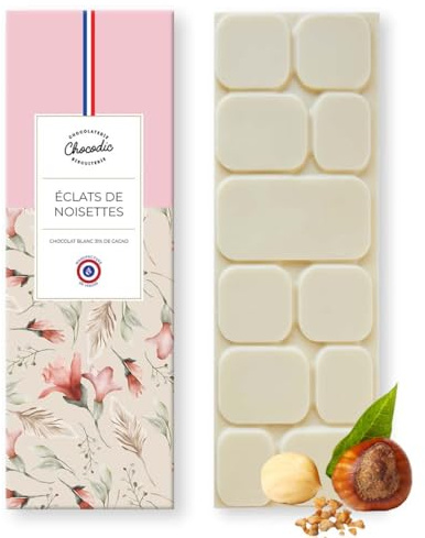 Tablette de Chocolat Chocodic de Fabrication Artisanale et Française (80g, Blanc Eclats de Noisettes)