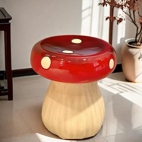 SDCGB Pilz Ottomane Fußhocker, Kleine Harz Pilz Sitzhocker Harz Kreative Akzent Hocker für Wohnzimmer, Schlafzimmer, Eingang, Red