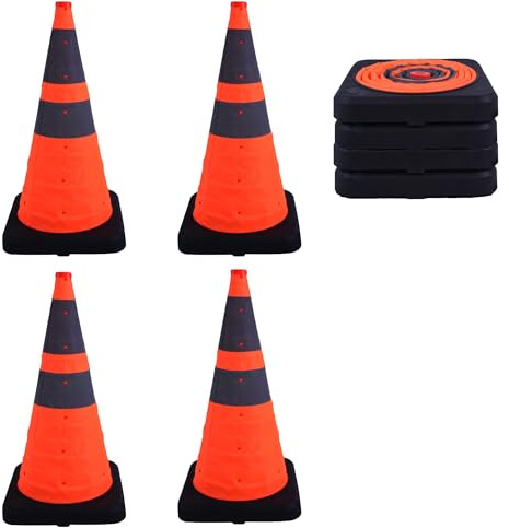 [4er Pack] ZincOrange 28''/70cm Zusammenklappbare Verkehrsleitkegel, schwere Basis Parkkegel mit reflektierendem Kragen für Parkplätze, Einfahrten, Sport- und Fahrtraining