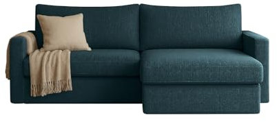 FARO MINI Ecksofa mit Schlaffunktion & Stauraum – Kompaktes Schlafsofa mit HR-Kaltschaum & Wellenfederung – Leichter Aufbau – moderner Faro Stoff – 224×140 cm (Petrolblau, Rechts)