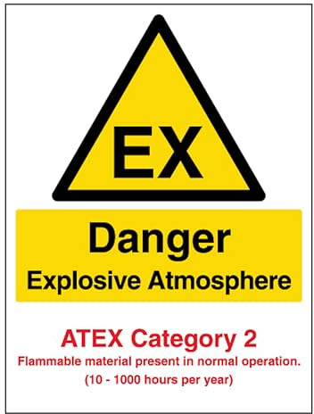 V Safety Danger Explosive Atmosphere – Atex Catégorie 2 – Portrait 200 x 300 mm – Panneau de sécurité autocollant en vinyle