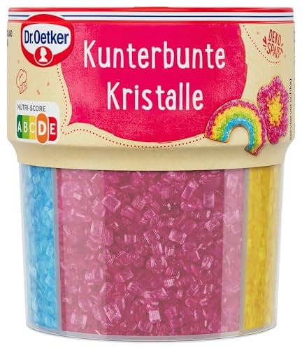 Dr. Oetker Kunterbunte Kristalle 6er Pack (6 x 100 g) Zuckerdekor zum farbenfrohen Verzieren von Gebäck wie Kuchen und Torten oder als Verfeinerung von Desserts