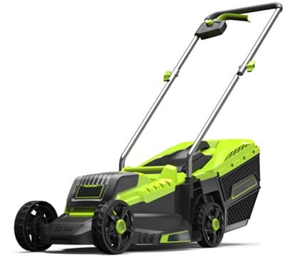 WRJAHCG Cortacésped Eléctrico,Cortacesped Electrico Bateria con Cesta Colectora De 30 L Anchura De Corte De 33 Cm,Plegable Segadora De Hierba 3 Altura De Corte