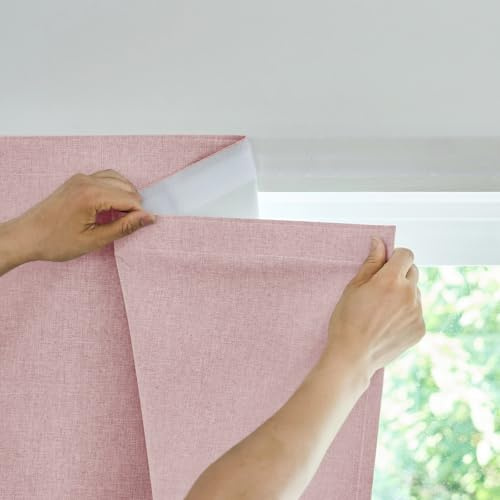 Einfache Installation Selbstklebender Verdunkelungsvorhang, 100% Lichtundurchlässig, Temporärer Hitzeschutz Fenster, Tragbarer Vorhang Für Schlafzimmer Und Campingwagen(Hellrosa-H182 x B117 cm)1er