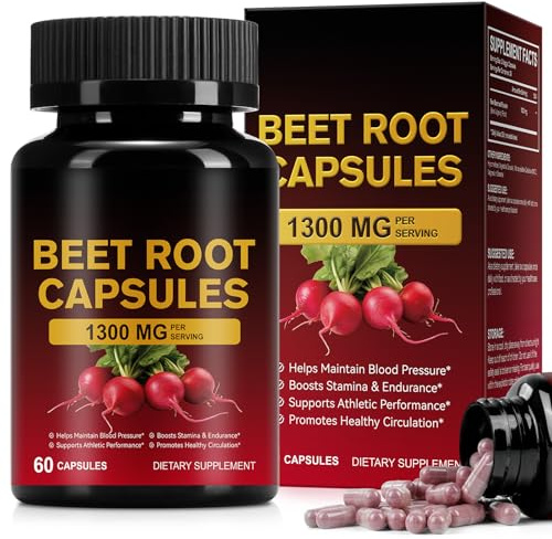 Beetroot Capsules 1300mg, Beetroot Powder for Endurance Support & Energy, Vegan Beet Root Supplement (60 Capsules, 30-Day Supply)
