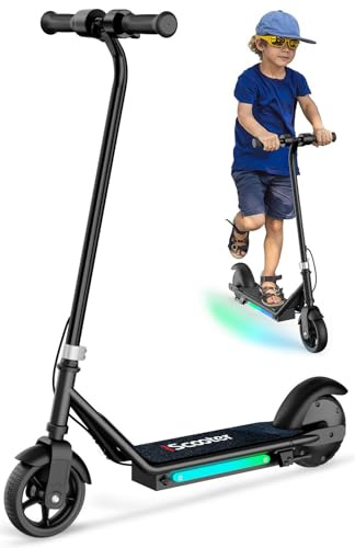 Electric Scooter for Children Aged 6-12 Years, 3 Speed Levels, Colored Lights, dual Brake, 10km Range, Electric Scooter with Magnetic Charger, up to 70kg Load Capacity, e-Scooter for Children