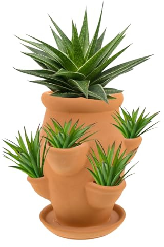 Qkbuza Maceta de cerámica para cultivo de fresas, macetas apilables para jardín, diseño escalonado, ahorro de espacio, macetas duraderas para jardín vertical al aire libre, para hierbas, fresas