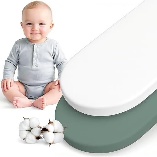 Dreamzie - 2er Set Spannbettlaken Kinderwagen 40x80 cm - Baumwolle | Salbei/Weiß · Stubenwagen & Wiege · Soft · Atmungsaktiv · Oeko-Tex Zertifiziert