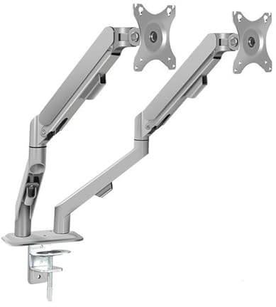 Work Dual Monitor Mount for Most 17-30 Inch Srceens, Each Arm Holds Max 19.8lbs, Height-Adjustable Gas Spring Stand with VESA 75mm or 100mm Play(Gris)