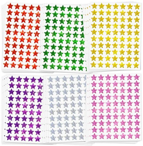 2100 Stück Glitzer Stern Aufkleber 1,5 cm 6 Farben Selbstklebende Belohnungssticker für Kinder, Lehrer, Schule, Kalender, Basteln & Party Dekoration