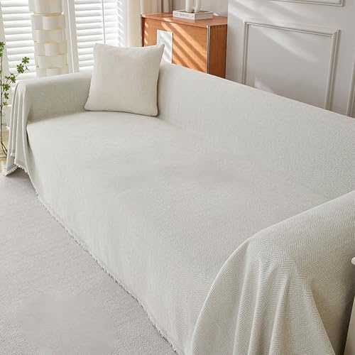 Generisch Sofaschoner Alles inklusive, Plüsch Sofabezug, Sofa Überzug 1/2/3/4 Sitzer Sofadecke L Form Winter Warm Sofaüberwurf Decke Waschbar für Haustiere Haare Katze Kratzer,Weiß,180x200cm