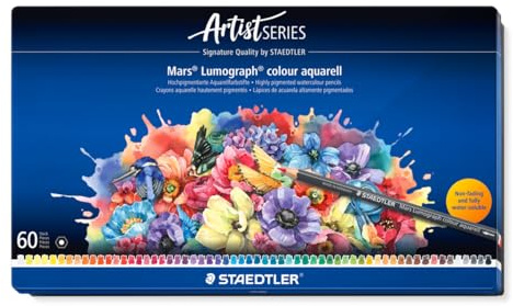 STAEDTLER Aquarellfarbstifte wasservermalbar – 60 hochwertige Künstler-Farbstifte im Metalletui – Sechskant-Design, 3,6 mm Mine, brillante Farben & lichtecht – ideal für Mixed Media & Aquarellmalerei