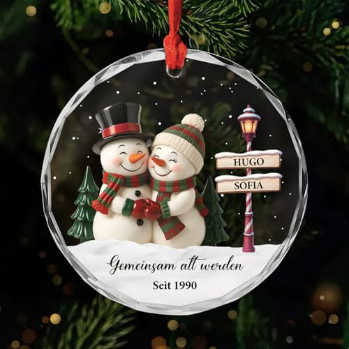 Geschenke Mall Personalisiertes Ornamente - Gemeinsam Alt Werden Seit Weihnachtsmann & Frau - Personalisierter Baumschmuck, Glas Weihnachtsschmuck Paar, Deko Weihnachtsbaum (Modell #11)