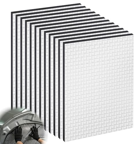 Mirriverse 12 Isolants Thermiques et Phoniques Voiture, 250 x 180 x 5 mm | Tapis autocollants en aluminium, ignifuges, insonorisation pour capot moteur et portières