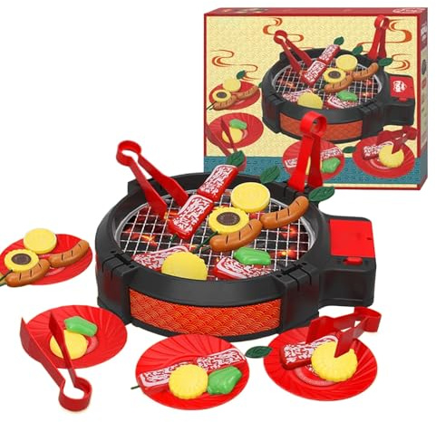 Barbacoa Juguetes, De Cocina para Niños, Juego De Barbacoa Parrilla Sonido Y Luz, Parrilla De con Comida, Juguetes De Cocina Interactivos para Juego De Roles