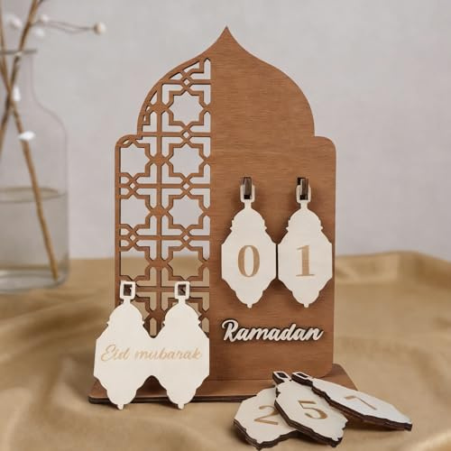 ARTREE Ramadan Kalender aus Holz – Wiederverwendbarer Countdown Adventskalender & Eid Mubarak Dekoration – DIY Ramadankalender mit austauschbaren Zahlen für Kinder & Familie