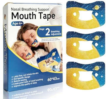 Aezzybe Mouth Tape for Sleeping Anti Schnarchen 60 Stück [Stufe 2: Atemkorrektur] I-förmige hypoallergene Vlies Mundtape Schlaf für Kinder ab 6 Jahren und erwachsene, fördert die nasenatmung