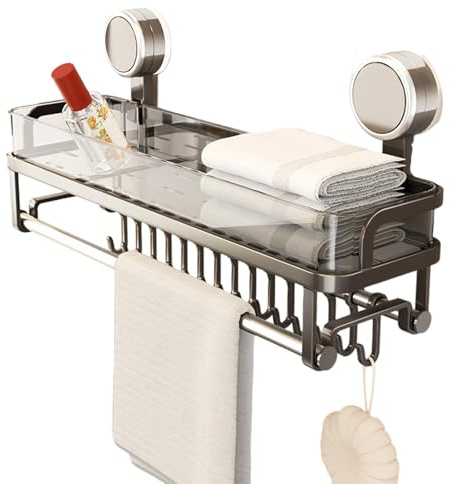Organisateur de Douche Étagère De Douche Murale | Panier de Rangement avec Ventouses Grande Capacité et Crochets pour Salle de Sport et Appartement