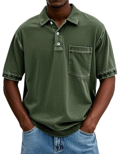 SOOUICKER Poloshirt Herren Kurzarm Vintage Tshirt Elegant Polohemd mit Brusttasche Business Funktionsshirt Polo Golf Shirt Atmungsaktiv