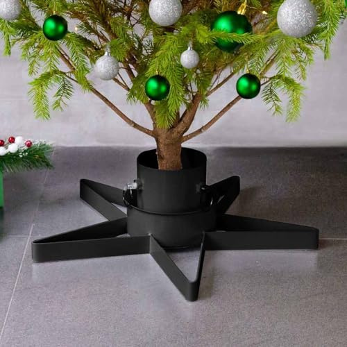 Ordellia Supporto per albero di Natale nero in metallo con serbatoio d'acqua, 47 x 47 x 13,5 cm, 3 viti, robusto supporto per albero di Natale per vero abete e abete, fino a 2,1 m, per soggiorno e