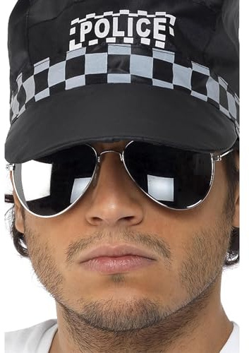 Smiffys Aviator Specs, Silver Mirror, Silver & Black Silver Frame, Cops & Robbers Fancy Dress, Adult Dress Up Accessories
