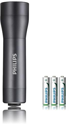Philips SFL4000T/10 - Linterna LED, 120 Lúmenes, hasta 24 Horas de Reproducción, Resistente al Agua IPX4, Color Negro (3 Pilas AAA Incluidas)