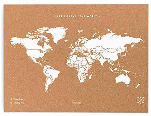 Miss Wood Map XL-Carte du Monde en LiÈ Ge 60x90 cm Blanc