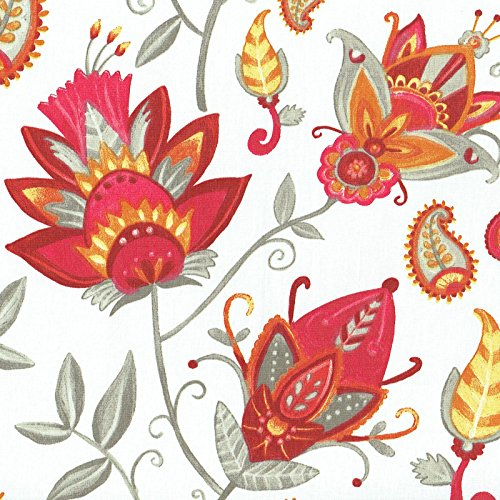 Baumwollstoff | Exotische Blumen Stoff (Grundfarbe: weiß) - rot, rosa, taupe / beige und gold / gelb | 100% Baumwolle | Stoffbreite: 160cm Meterware (1 meter)