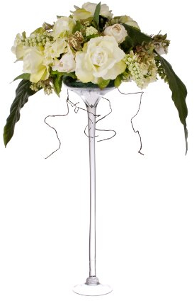 Closer2Nature Artificial 80cm Trailing White and Green Rose Display in Tall Martini Glass Vase - Artificial Floral Displays & Arrangements