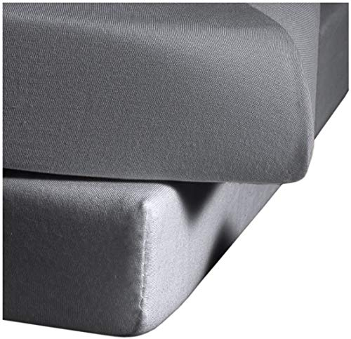 fleuresse Comfort Spannbettlaken (96 % Baumwolle, 4 % Elasthan), mit Rumdumgummizug, Ökotex Standard 100, für Matratzen bis 26 cm Höhe, 180 - 200 x 200 - 220 cm, steingrau