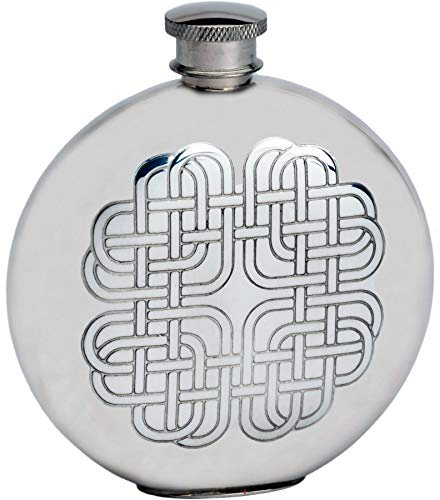 Pewter Round Flask Celtic Rope Design 6oz Screw Top Pewter