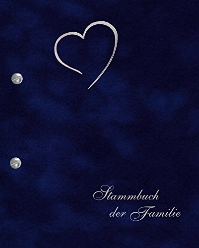 Stammbuch Heart, Velours, blau, Silberprägung Herz und Schriftzug, Format A5+, Buchschrauben