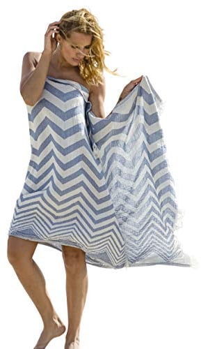 Carenesse Jacquard Hamamtuch Zickzack 90 x 175 cm blau I Edles Hamam Handtuch 100% saugfähige Baumwolle mit hochwertiger Webung I Pestemal/Fouta weich & zart I Leichtes Hamam Strandtuch kompakt