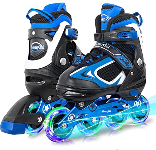 MammyGol Adjustable Inline Skates for Boys with Light up Wheels,Flashing Beginner Toddler Boys Roller Skate Blades for Girls 10-13US