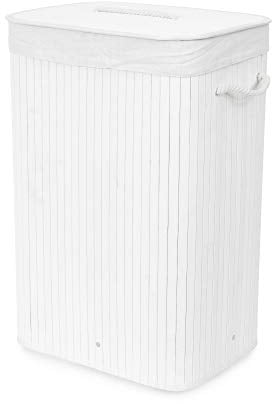 Compactor RAN9108 Faltbarer Wäschekorb, Bambus-Serie, Bambus und Polycotton, weiß