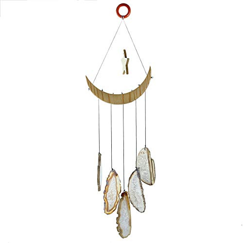 mookaitedecor Natur Achatscheiben Windspiele Garten für Drinnen 40-50 cm | Naturstein Achat Kristall Scheiben Windspiel, Edelsteine Hängeschmuck Stein für Garten Terrasse Haus Deko