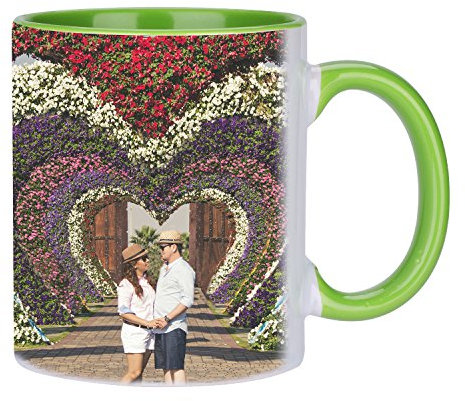 Tasse Keramik Becher Individuelle Kaffeetasse Grün Keramiktasse mit eigenem Foto Individuelle Teetasse mit Löffel Kundenspezifischer Teebecher Personalisierter Trinkbecher für Geburtstag Geschenk