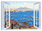 LuxHomeDecor Quadro Finestra sul golfo di Napoli Vesuvio 100x75 cm Stampa su Tela con Telaio in Legno Arredamento Arte Arredo Moderno
