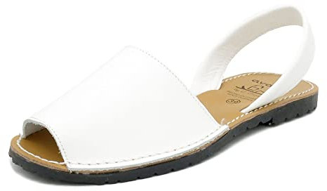 Avarca Echtleder Sandalen Damen flach Leder Menorquina Sommerschuhe weiß 39