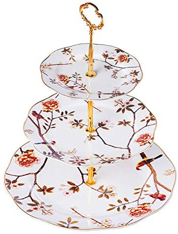 YBK Tech Vintage 3 Tier Porcelain Cake Stand Dessert Display Stand Cakes Platter Food Rack (Brown)
