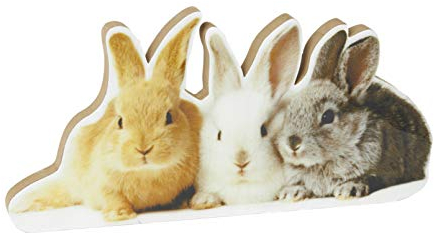 HEITMANN DECO Holzaufsteller mit Kaninchen - Osterhase - Dekofigur, Tischdeko, Osterdeko, Frühlingsdeko - Gelb, Schwarz, Weiß, glänzend