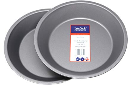 Lets Cook Cookware 8 Inch Traditional Pie Dish Twin Pack, 20cm, British Made with Teflon Non Stick